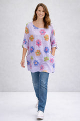 Flower Print Cotton Shirt Lilac