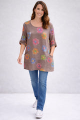 Flower Print Cotton Shirt Mocha