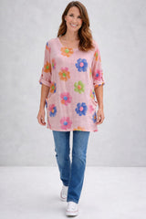 Flower Print Cotton Shirt Pink