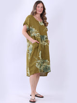 Floral Linen Dress Olive