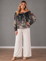 Floral Plus SIze Off Shoulder Top Charcoal