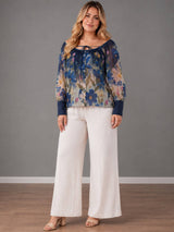 Floral Plus SIze Off Shoulder Top Navy