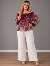 Off Shoulder Cuff Sleeves Floral Top
