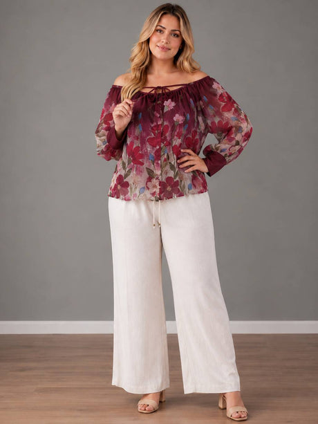 Off Shoulder Cuff Sleeves Floral Top