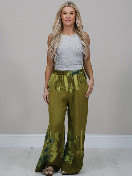 Floral Linen Pant Olive