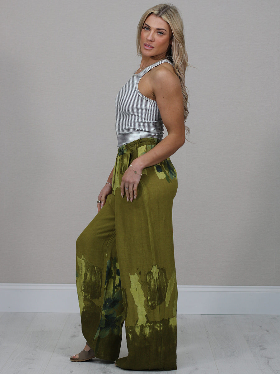 Italian Floral Print Ladies Linen Palazzo