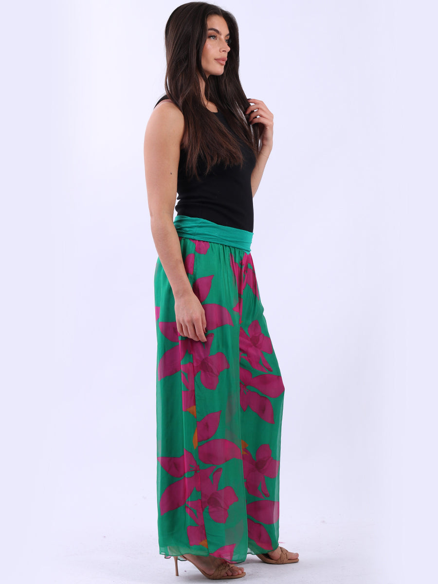 2 Layered Wide Leg Floral Silk Trouser