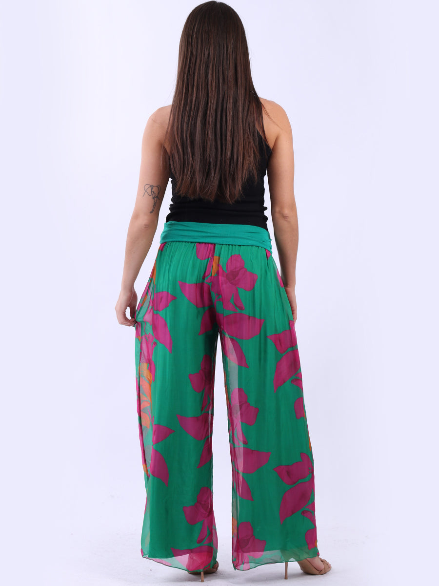 2 Layered Wide Leg Floral Silk Trouser