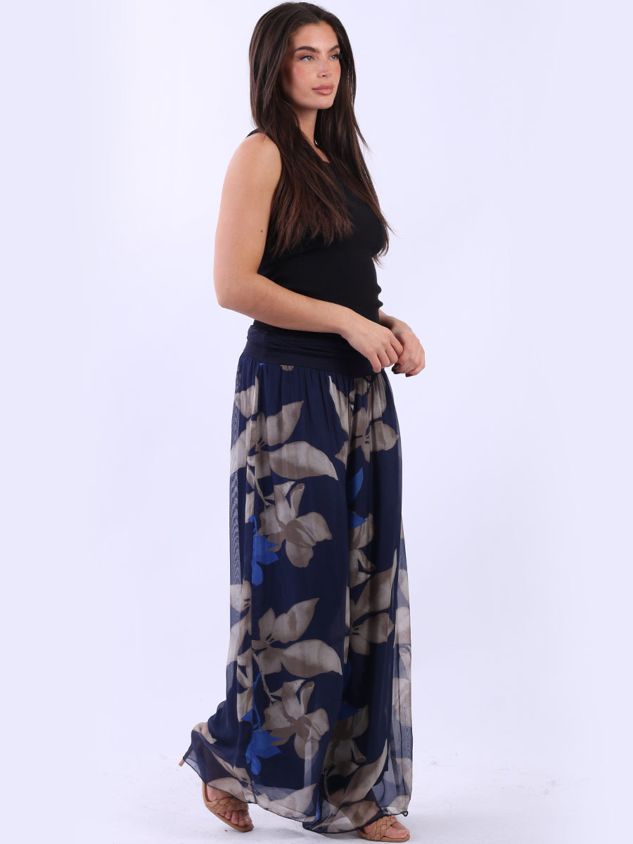 2 Layered Wide Leg Floral Silk Trouser