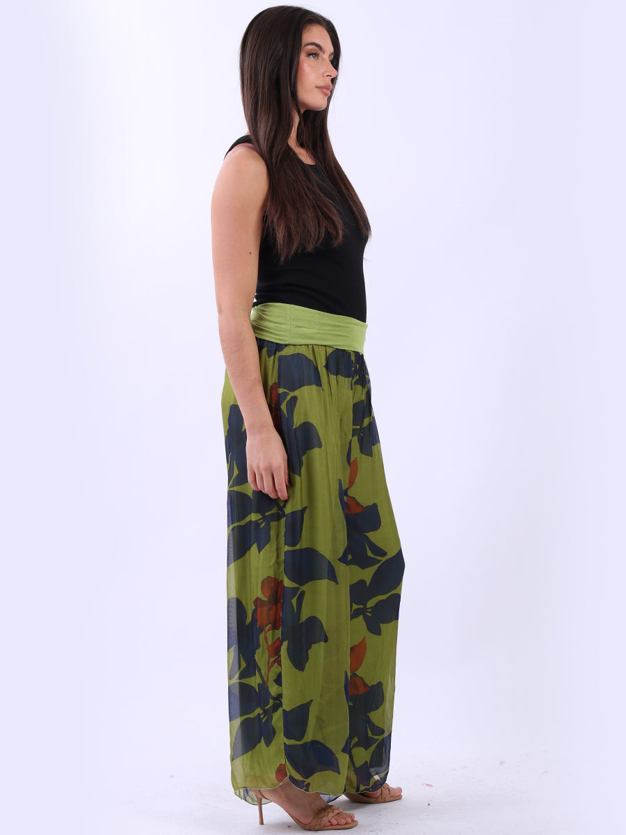 2 Layered Wide Leg Floral Silk Trouser