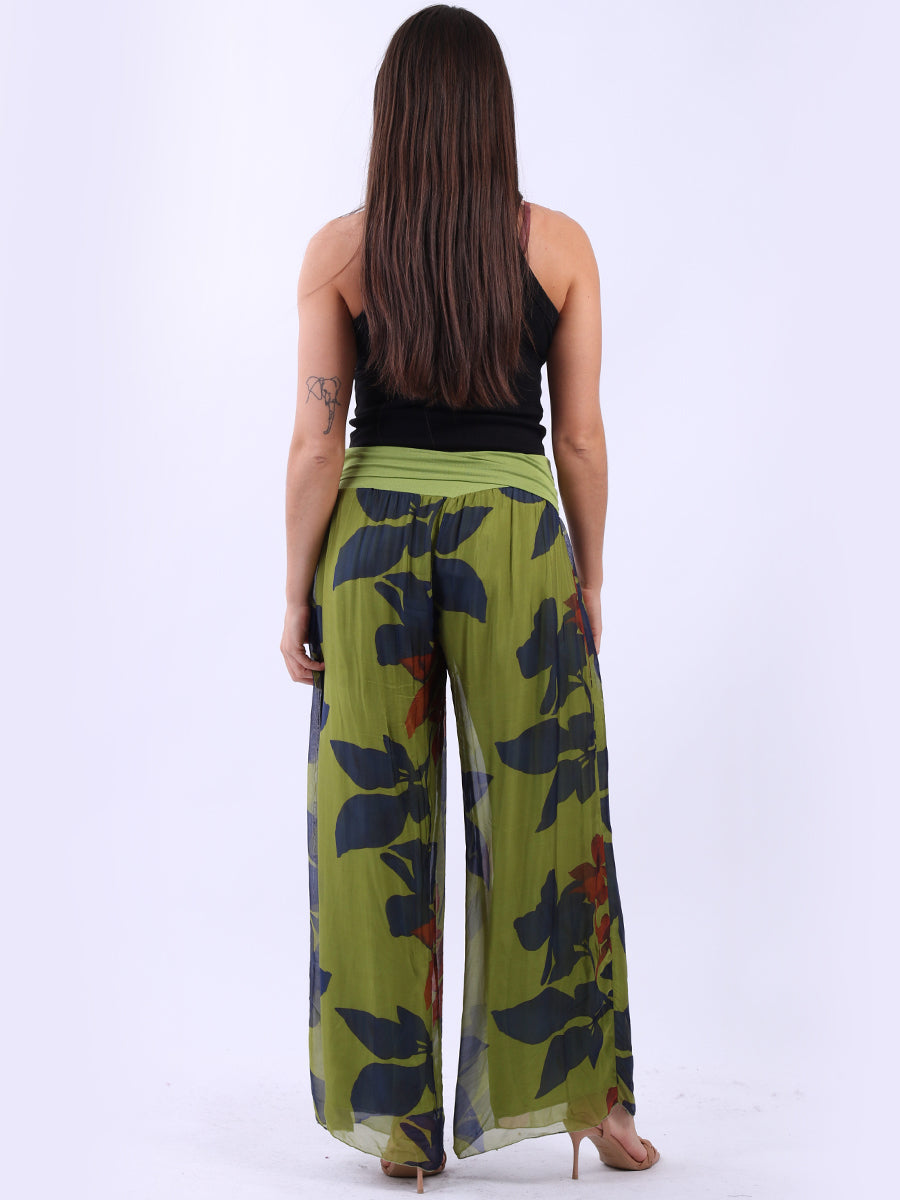 2 Layered Wide Leg Floral Silk Trouser