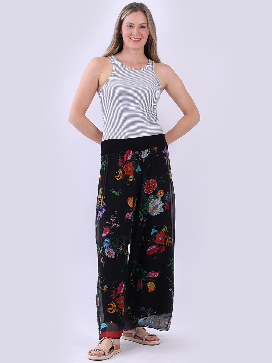 Women Floral Silk Wide Leg Pant