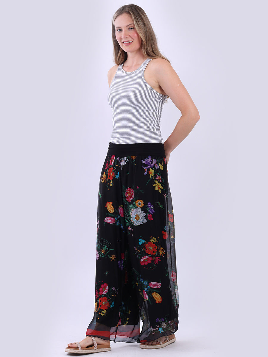 Women Floral Silk Wide Leg Pant