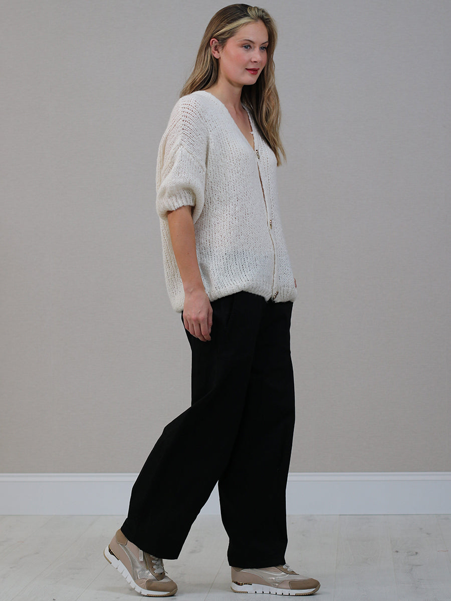 Solid Woolen Knit Button Down Cardigan
