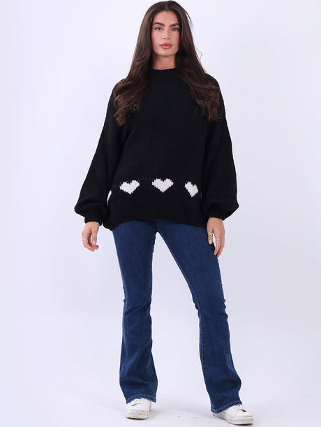 Hearts Knitted Baggy Woolen Jumper