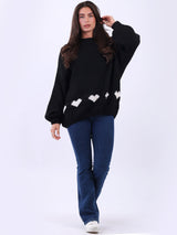 Hearts Knitted Baggy Woolen Jumper