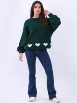 Hearts Knitted Baggy Woolen Jumper