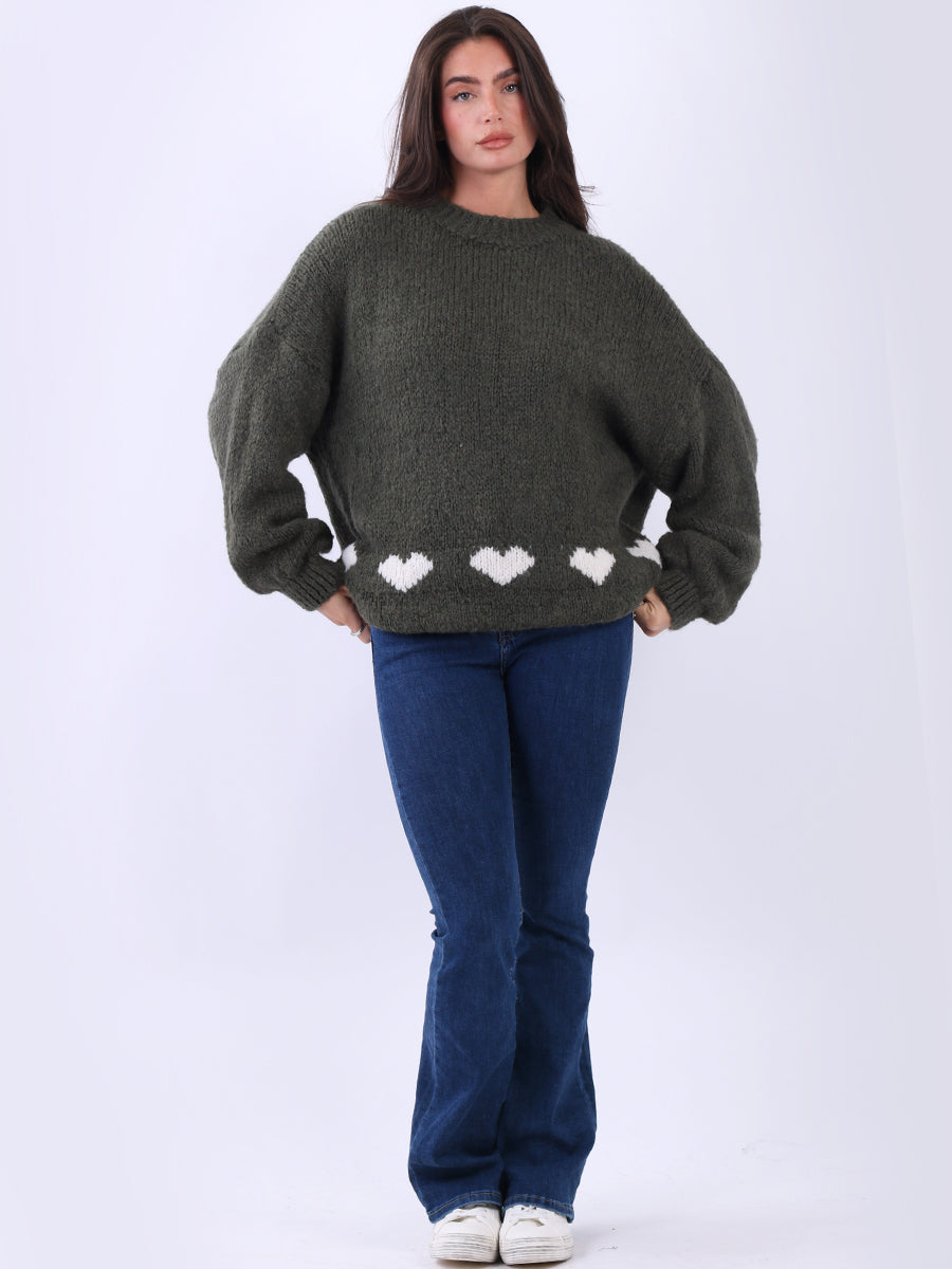 Hearts Knitted Baggy Woolen Jumper