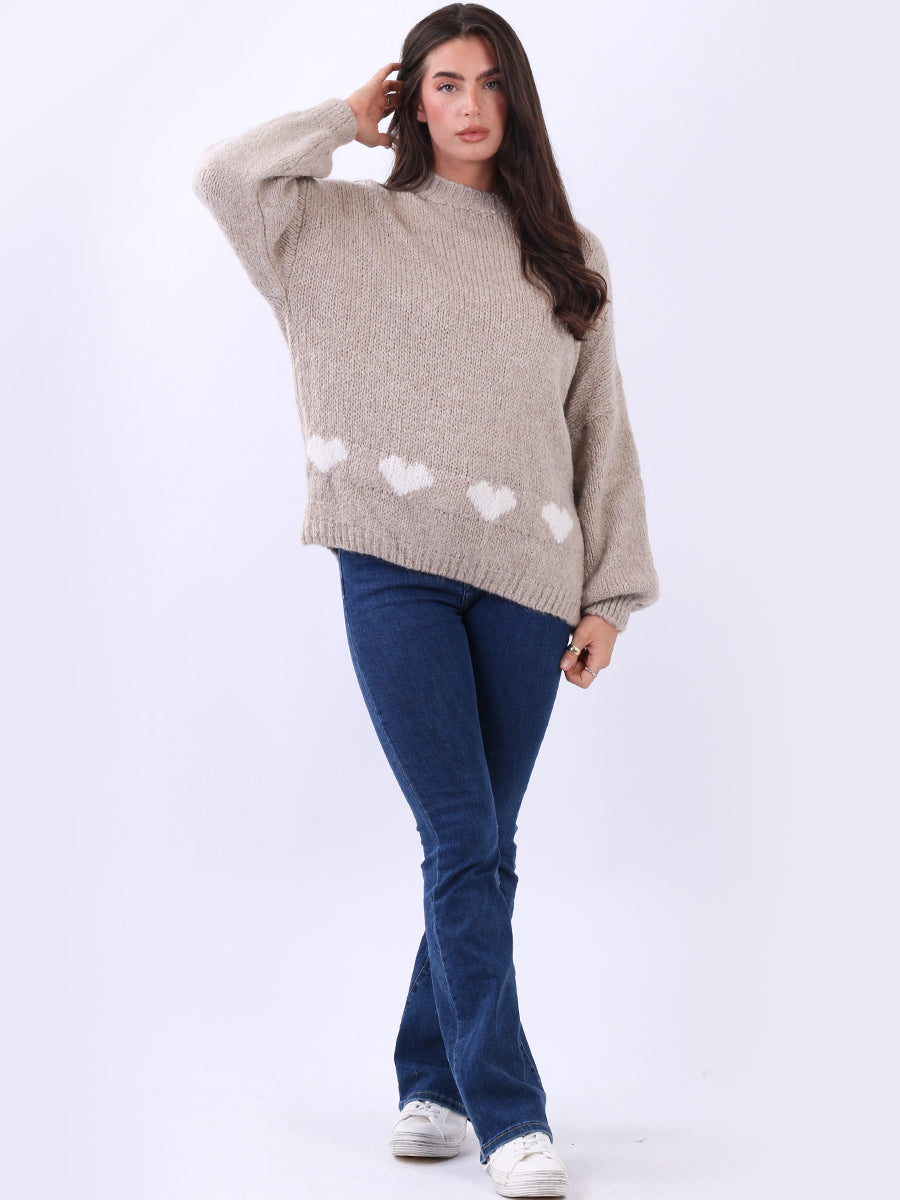 Hearts Knitted Baggy Woolen Jumper