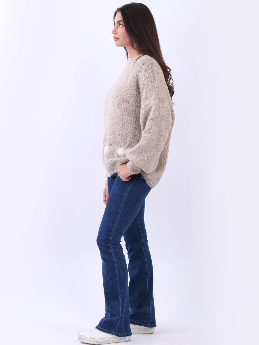 Hearts Knitted Baggy Woolen Jumper