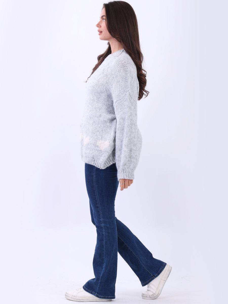 Hearts Knitted Baggy Woolen Jumper