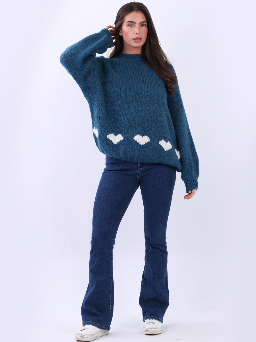 Hearts Knitted Baggy Woolen Jumper