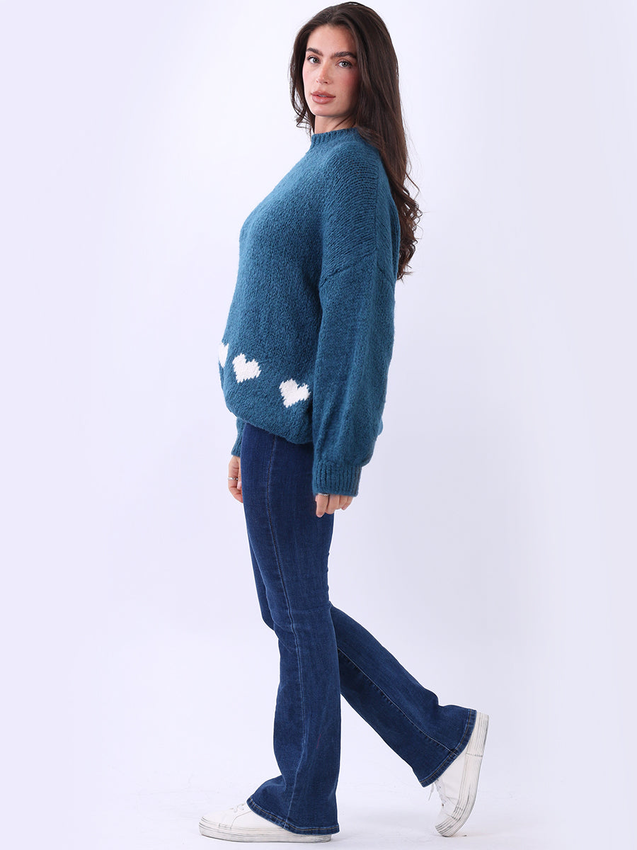 Hearts Knitted Baggy Woolen Jumper