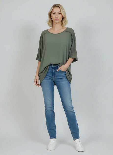 Raw Edges Linen Top Khaki