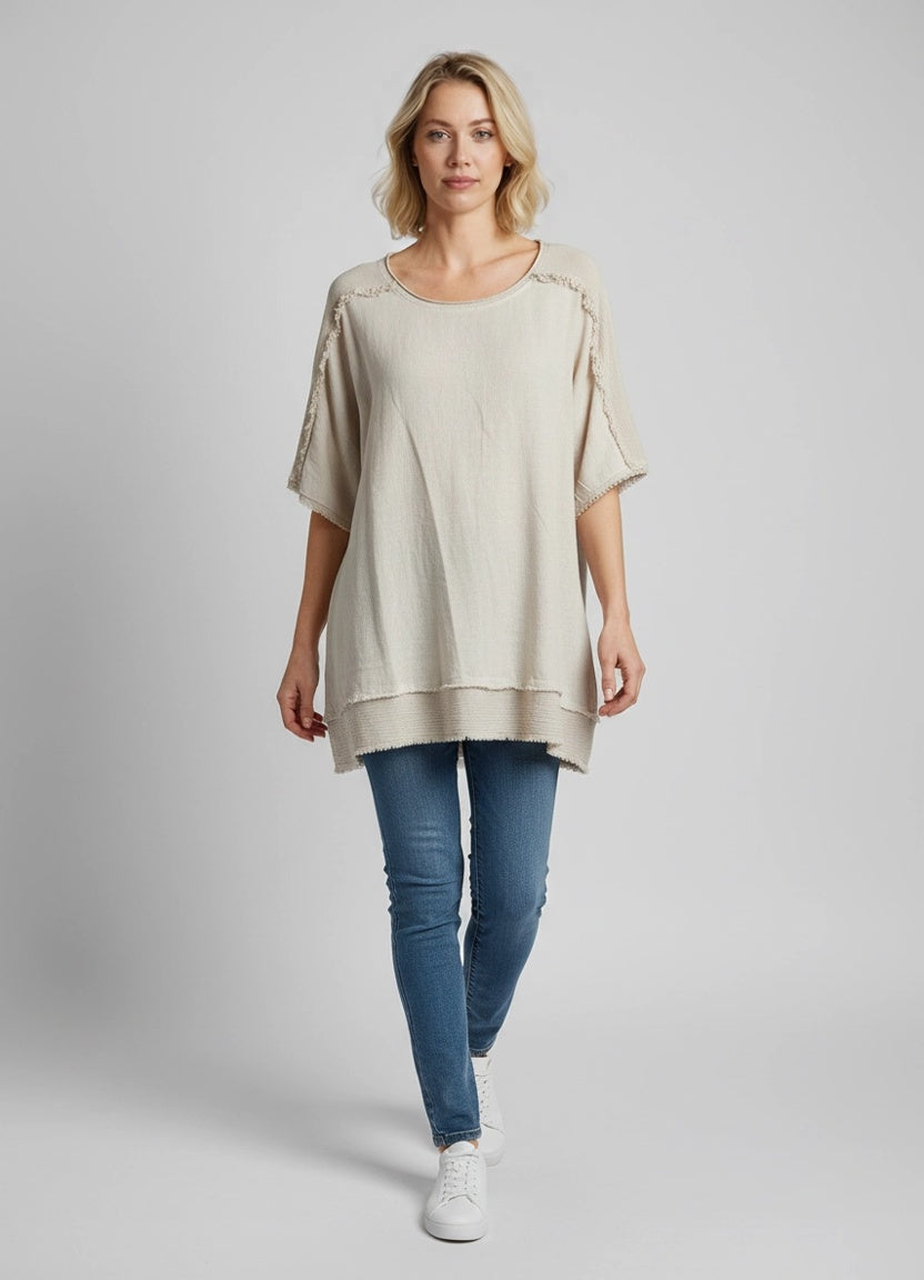 Raw Edges Linen Top Beige
