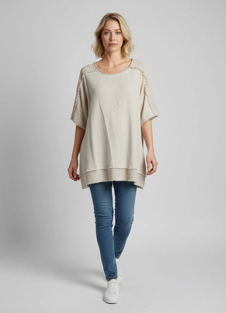 Raw Edges Linen Top Beige