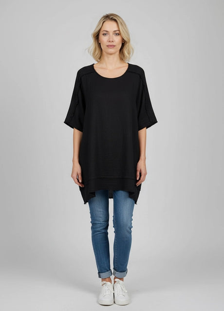 Raw Edges Linen Top Black