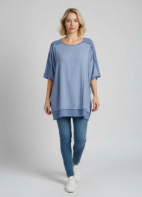 Raw Edges Linen Top Denim