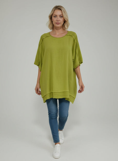 Raw Edges Linen Top Lime Green