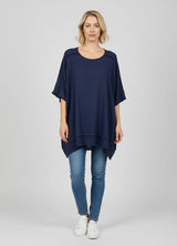 Raw Edges Linen Top Navy
