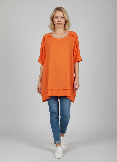Raw Edges Linen Top Orange