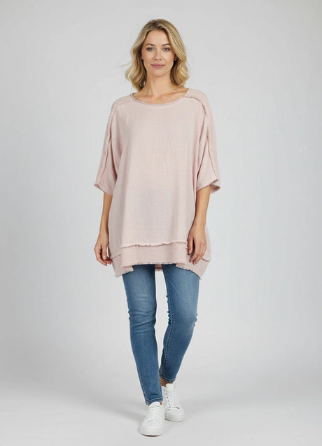 Raw Edges Linen Top Pink