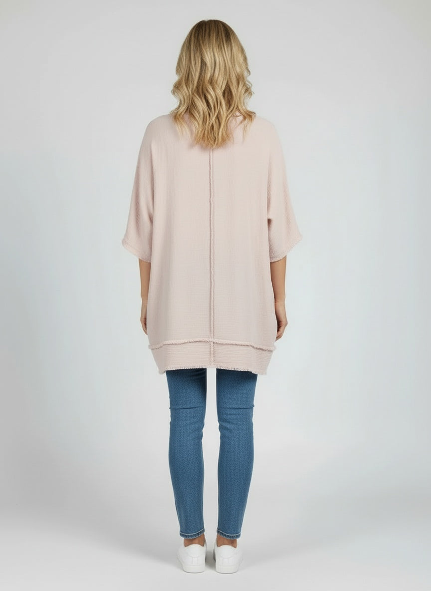 Solid Linen Raw Edges Baggy Top