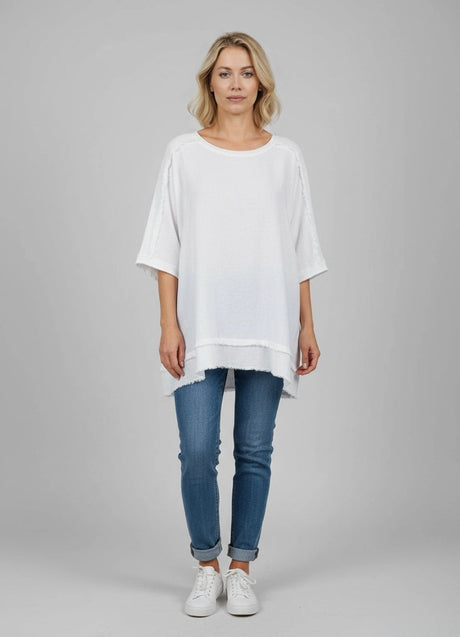 Raw Edges Linen Top White