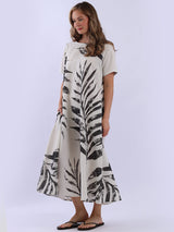 Palm Leaf Print Ladies Linen Summer Dress