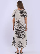Palm Leaf Print Ladies Linen Summer Dress