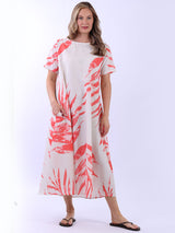 Palm Leaf Print Ladies Linen Summer Dress