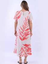 Palm Leaf Print Ladies Linen Summer Dress