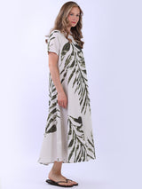 Palm Leaf Print Ladies Linen Summer Dress