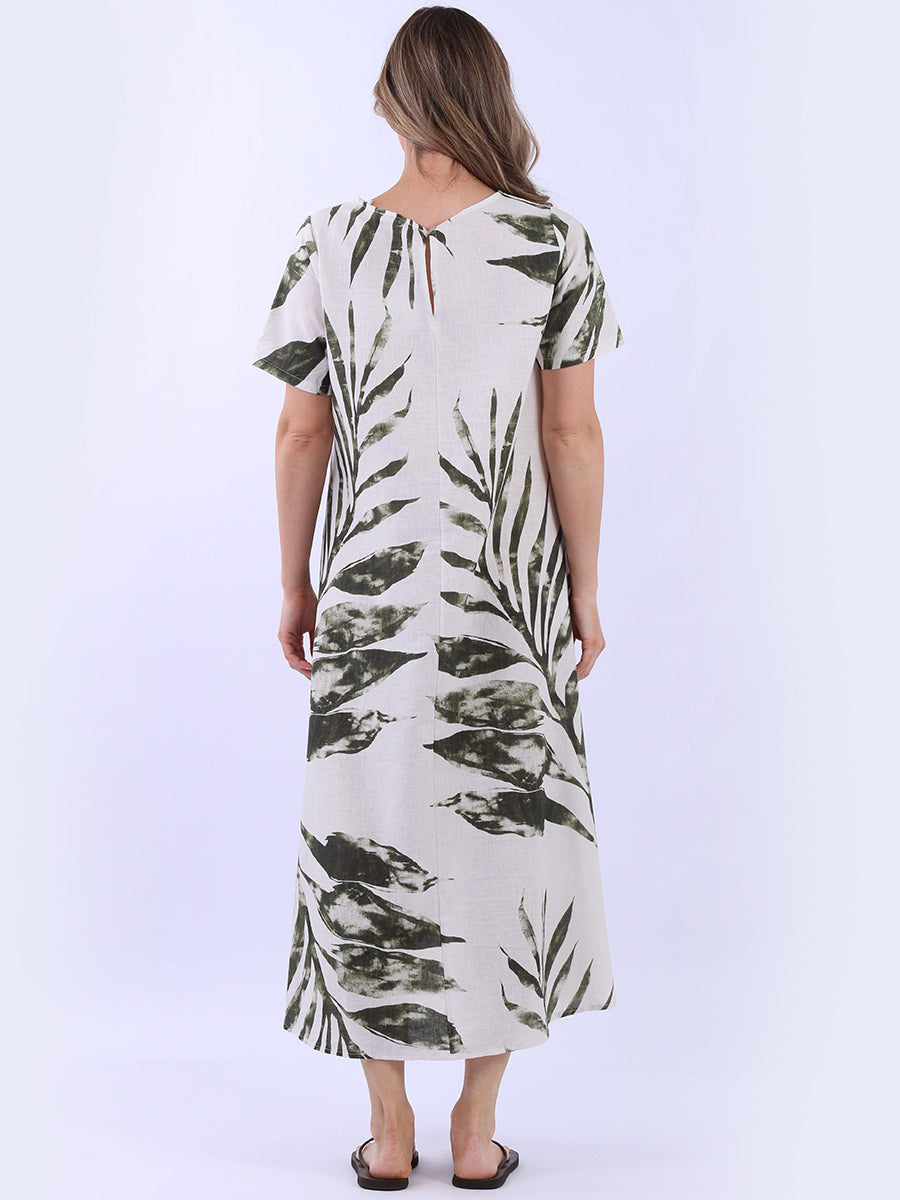 Palm Leaf Print Ladies Linen Summer Dress