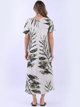Palm Leaf Print Ladies Linen Summer Dress