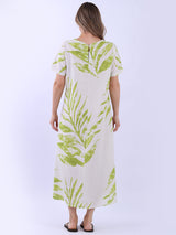 Palm Leaf Print Ladies Linen Summer Dress