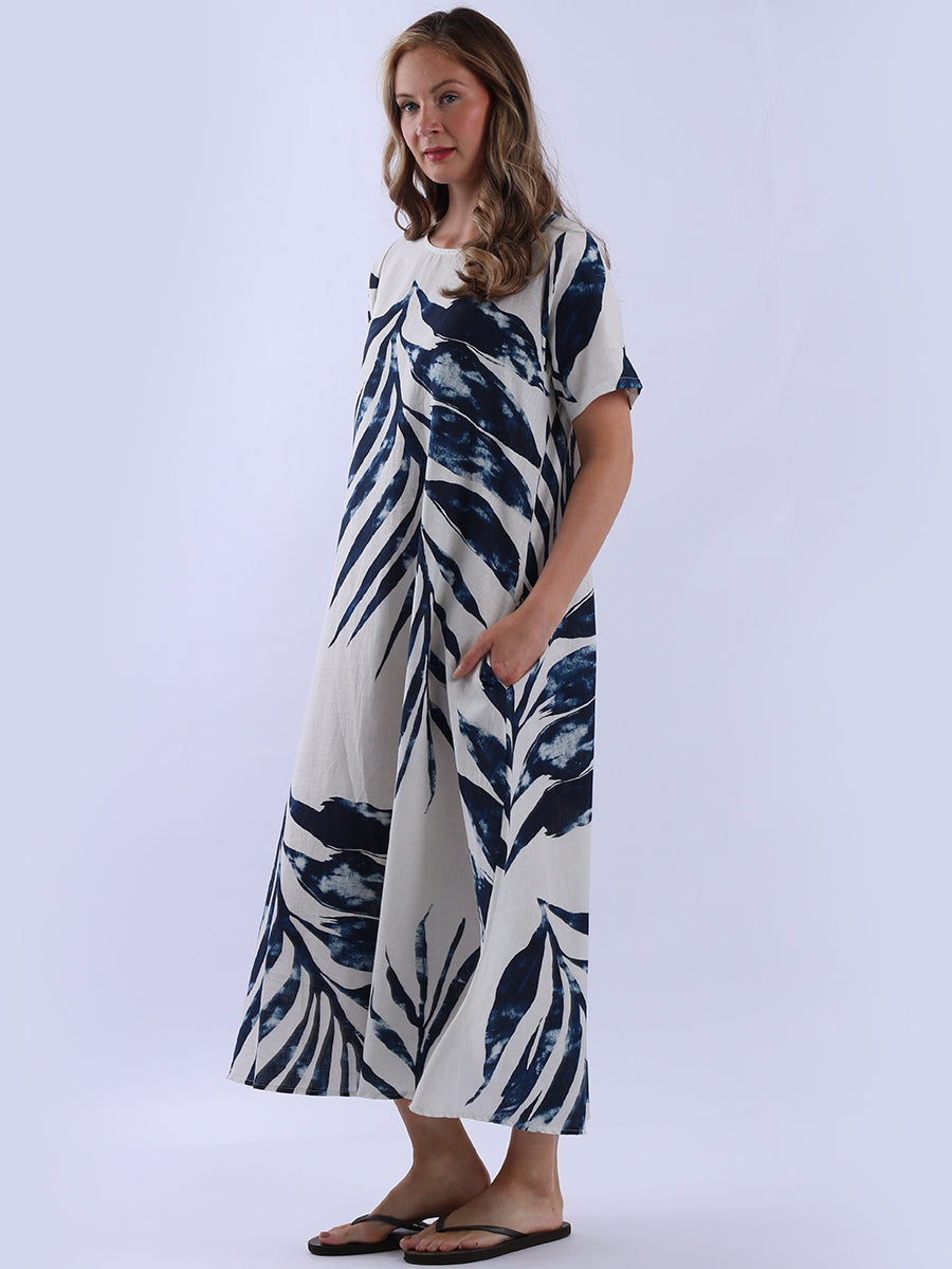 Palm Leaf Print Ladies Linen Summer Dress
