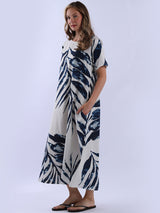 Palm Leaf Print Ladies Linen Summer Dress