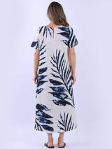 Palm Leaf Print Ladies Linen Summer Dress