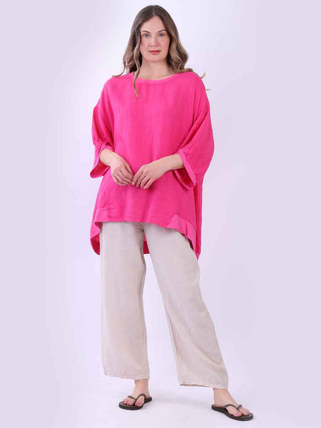 Plus Size Linen Top Fuchsia